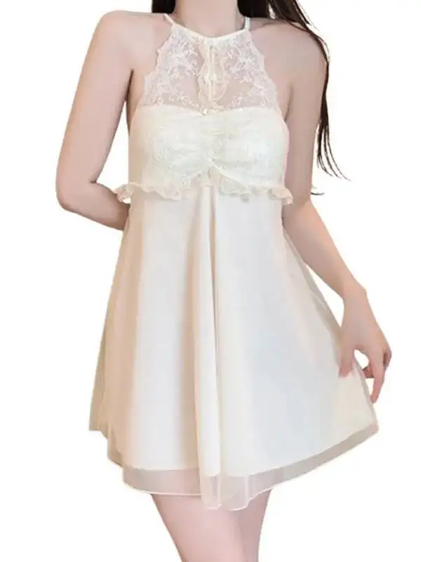 Wunderschöner sexy gepolsterter BH in Übergröße, leichtes, luxuriöses, transparentes Spitzen-Satin-Nachthemd, Robe-Kleid, elegantes, süßes Minikleid, 2025, Neu 9R2O