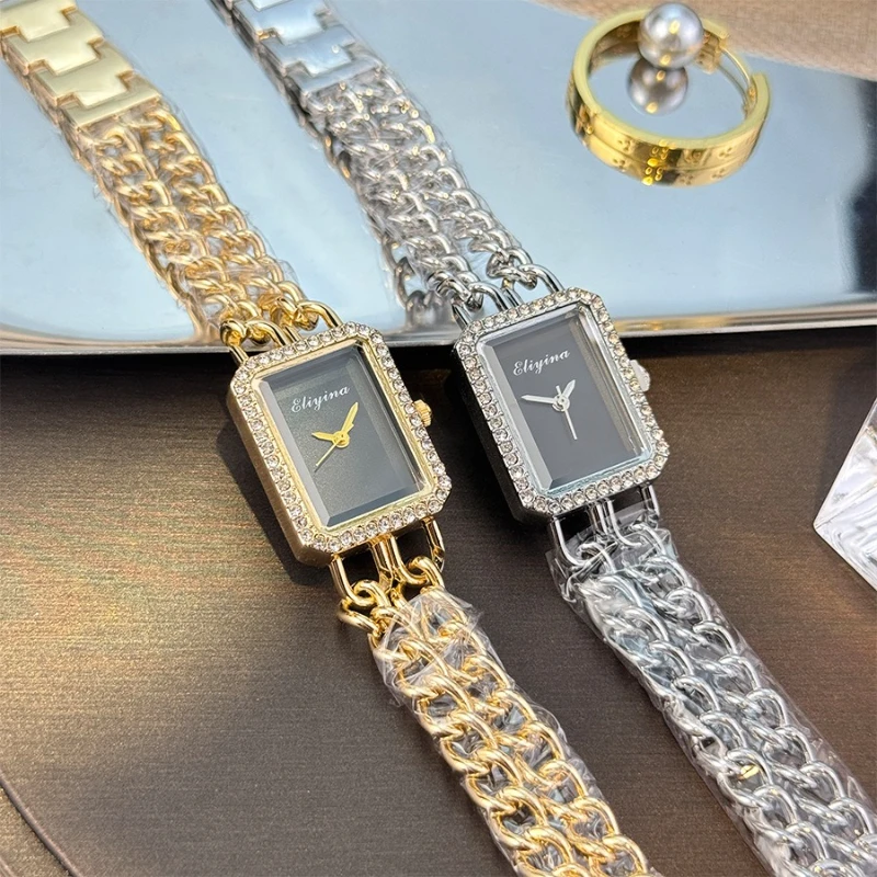 Women's Watch Fashionable and Luxurious Silver Studded Women's Alloy Steel Strip Studded Bracelet