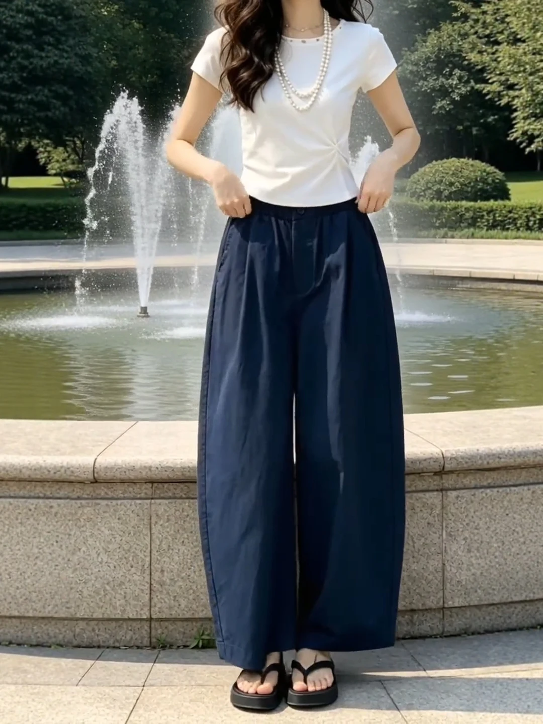 Loose High Waist Wide Leg Casual Pants Women's Summer Thin Large Size Fat MM Straight Cut Slimming Nine Point Knife 