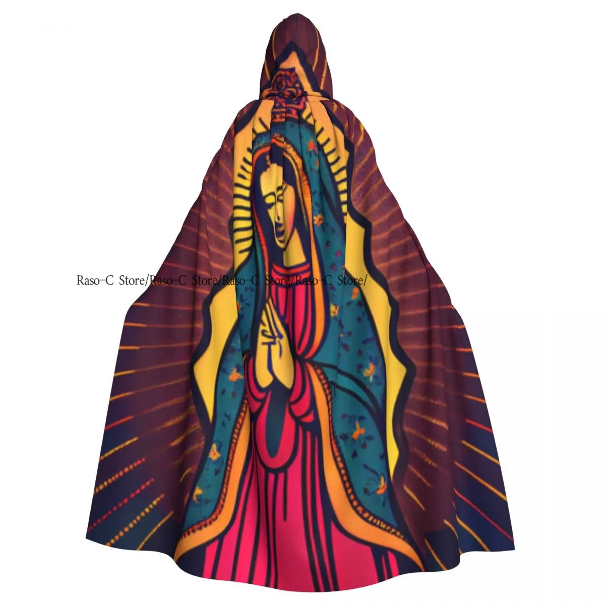 Adult Cloak Cape Hooded Lady Of Guadalupe Mexico Saint Holy Faith Medieval Costume Witch Wicca Vampire Elf Purim Carnival Party