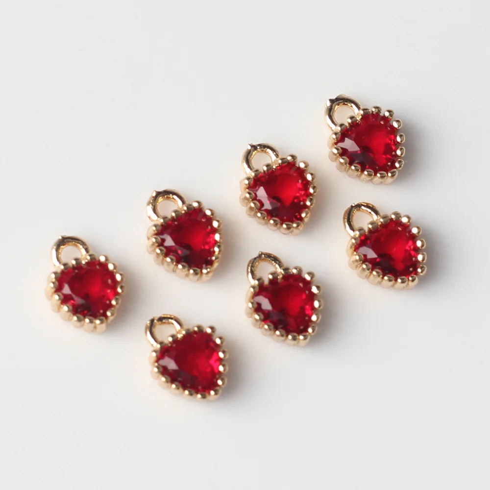 Copper   Plated Inlaid Zircon Mini Red Heart Charms 6pcs/lot 5.2mm For DIY Fashion Jewelry Making Finding Accessories