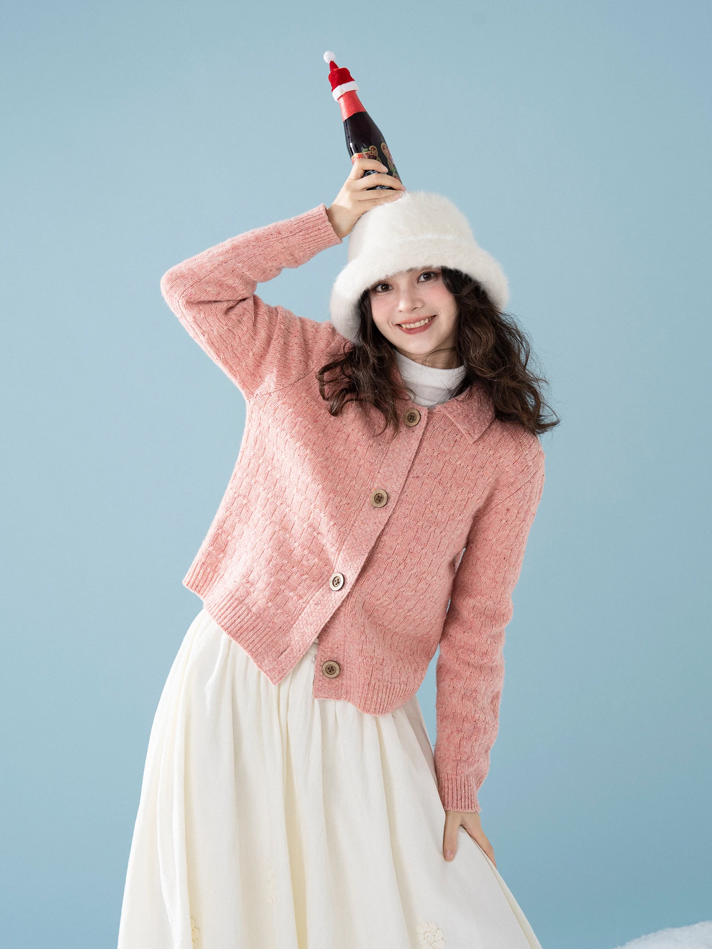 

Soft Wheat Color Woolen Sweater Coat for Women Nordic Vintage Sle Turn-down Collar Long Sve Color French Sle