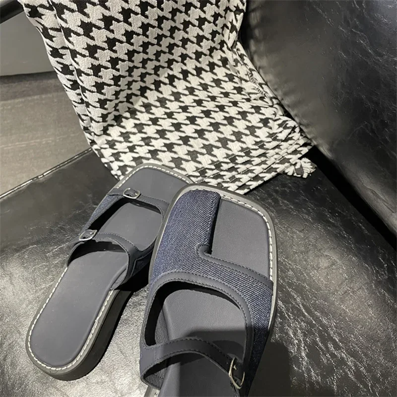 Platform Women Slipper Buckle Strap Ladies Shoes Brand Design Slip On Cozy Sandals Square Toe Leisure Zapatos Mujer Summer New