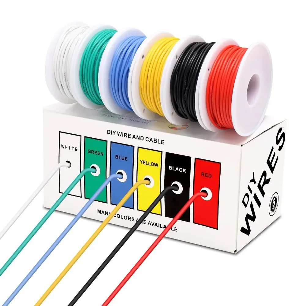 

6 Colors AWG Electric Wire Solid Cable Tinned Copper Silicone Stranded Electric Wires Electrical DIY Universal