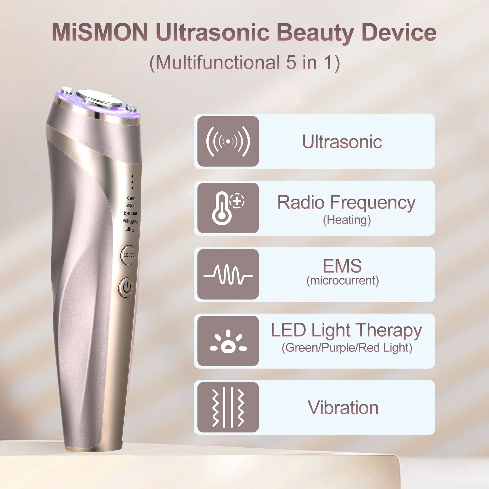 MISMON Portable 5 in 1Clean Import Eye Care Face Lifting Anti Aging Device Ultrasonic  Instrument