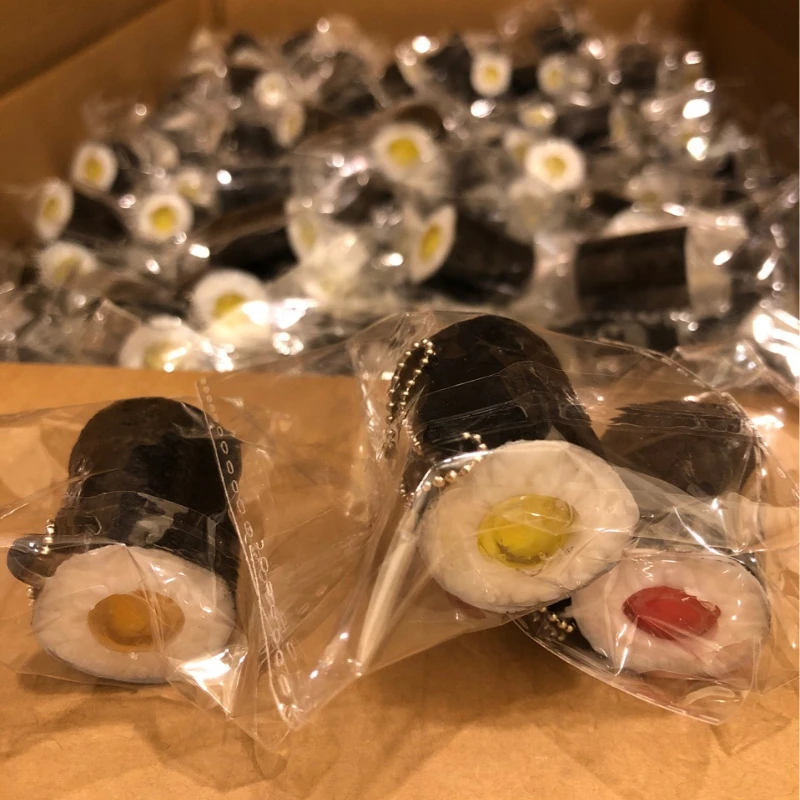 Taba Squishy Simulated Food Play Sushi Fish Bamboo Wheel Soft Extrusion Ball Fingertip Toys TPR Kids Pendant Girl Birthday Gifts