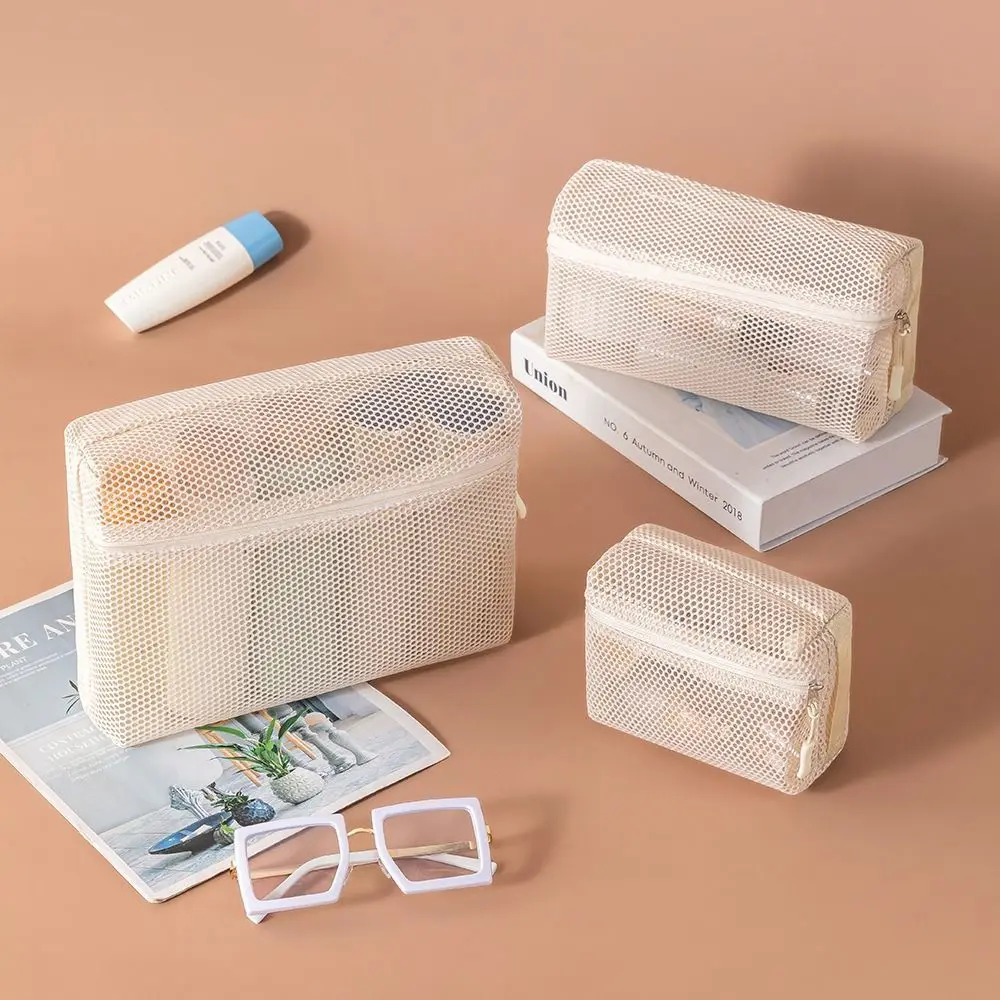 Casual Nylon Storage Pouch With Zipper Hand-held Cosmetic Bag Mesh Multipurpose Toiletry Wash Bags Women