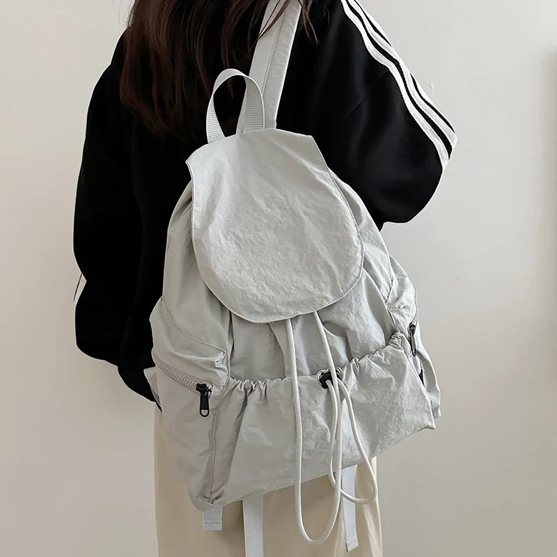 Lightweight Compact Women's Backpack Korean Lazy Style Outdoor Travel Shoulder Bag Youth Fashion Commuting Style Pure Color