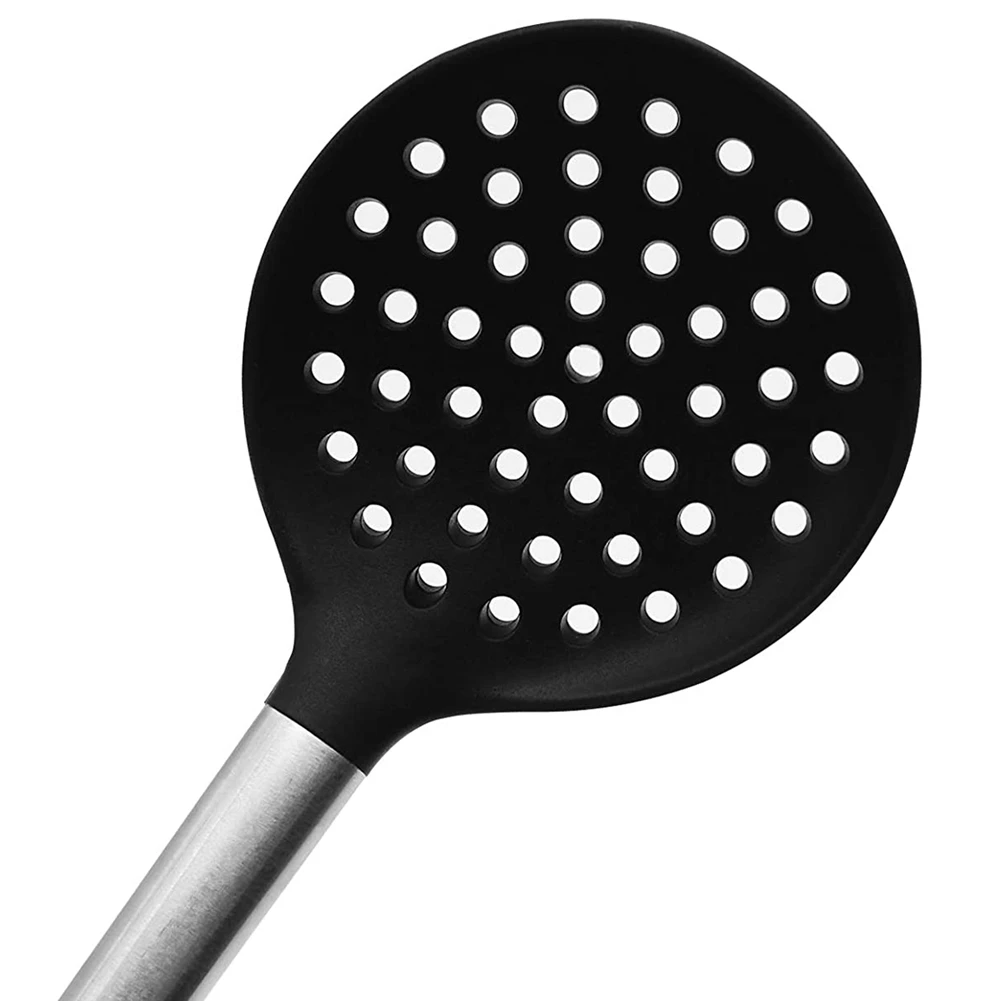 A11E-ملعقة مشقوقة من السيليكون، BPA-Rree ومقاومة للحرارة حتى 480 ° F، مقبض من الفولاذ المقاوم للصدأ، مقشدة مطبخ غير لاصقة