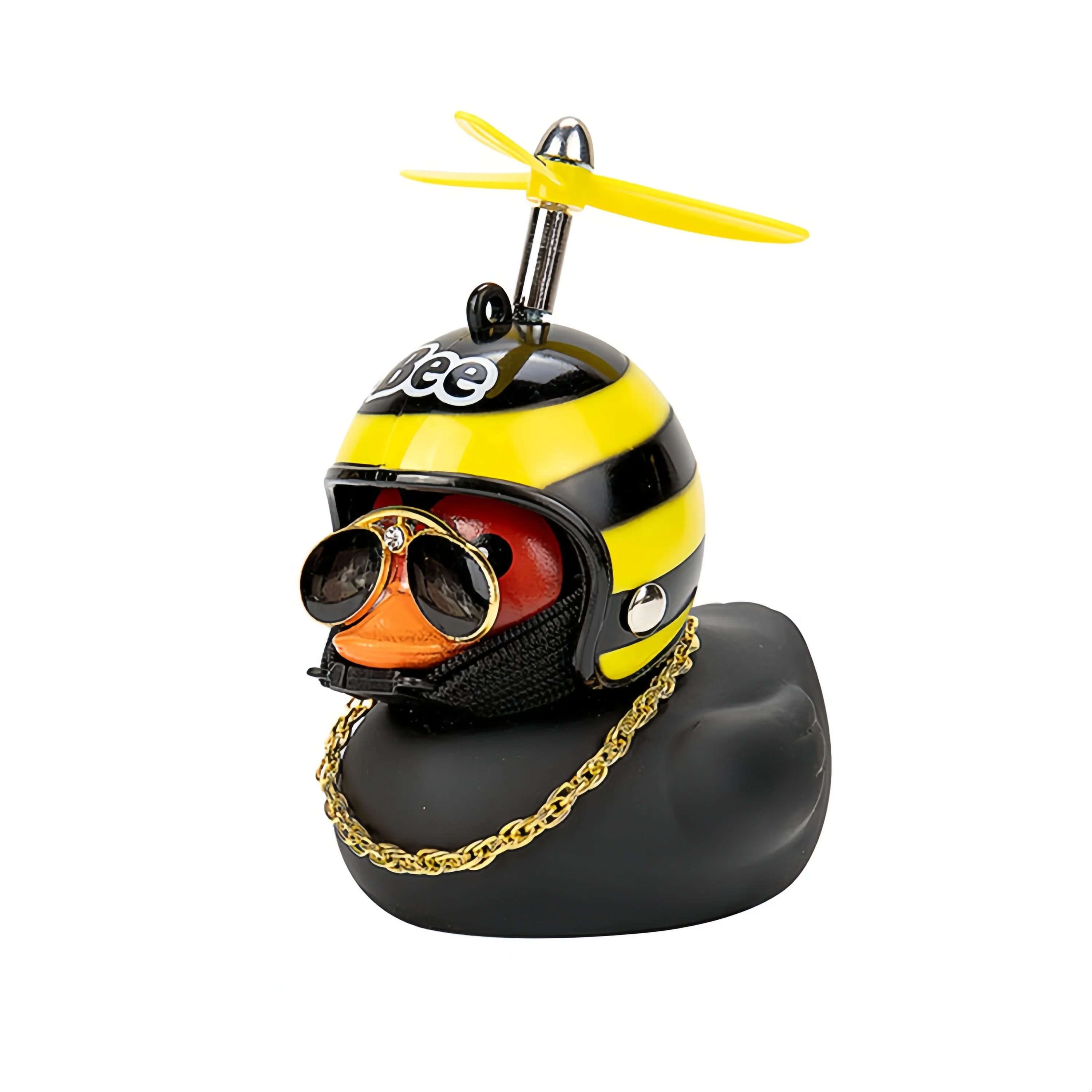 Schwarze Gummi-Ente als Auto-Armaturenbrett-Ornament mit Propeller, Helm und Sonnenbrille, Lustiges Auto-Innenzubehör, Fahrrad-Ornament, Geschenk – Detail 12
