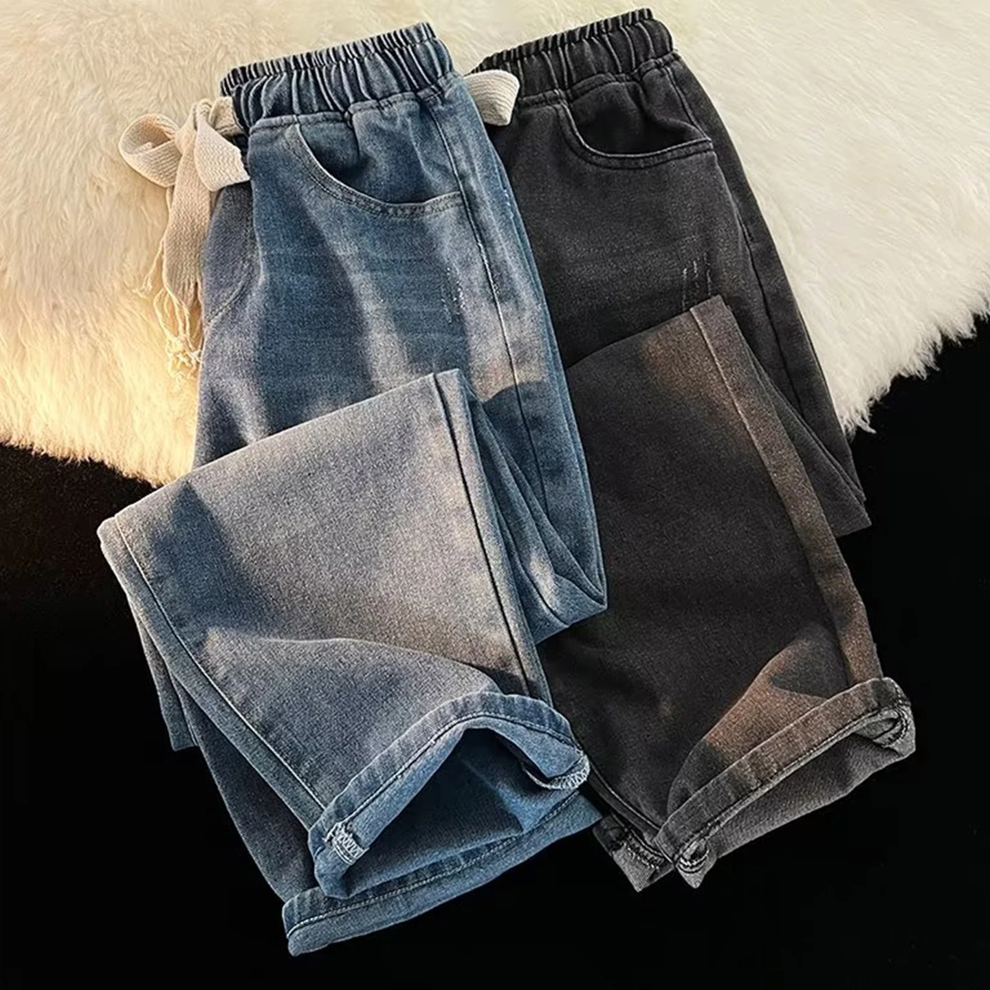 

Loose Straight Leg Men's Jeans Dstring Waed American Sle Casual High Street Long Trousers Youth Faion Autumn Wear