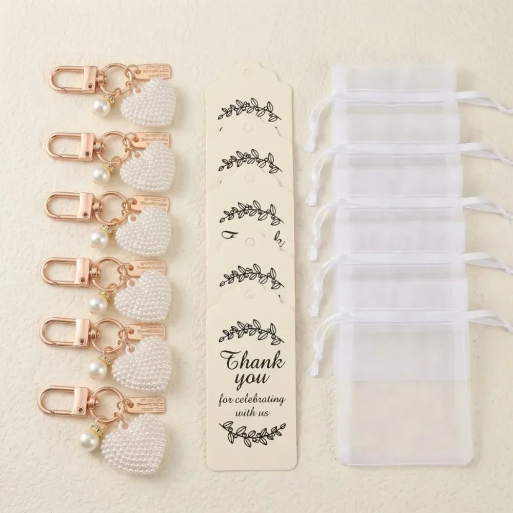 10-30Sets Glitter Heart Keychain Gift Set Organza Bags Thank You Tags Wedding Bridal Shower Birthday Party Guest Favor Souvenir