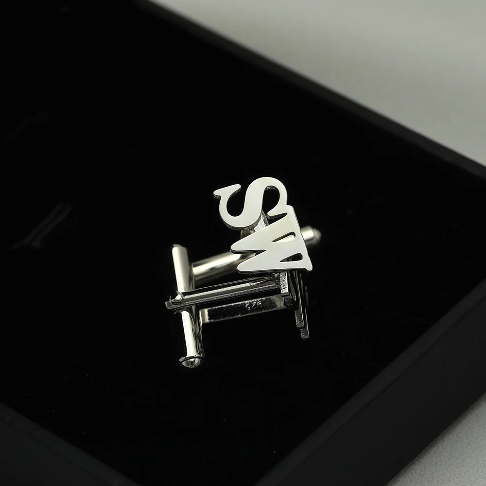 Luxury 925 Sterling Silver Personalize Initial Letter Engagement Cufflinks For Man Custom Wedding Cufflink Gifts Jewelry