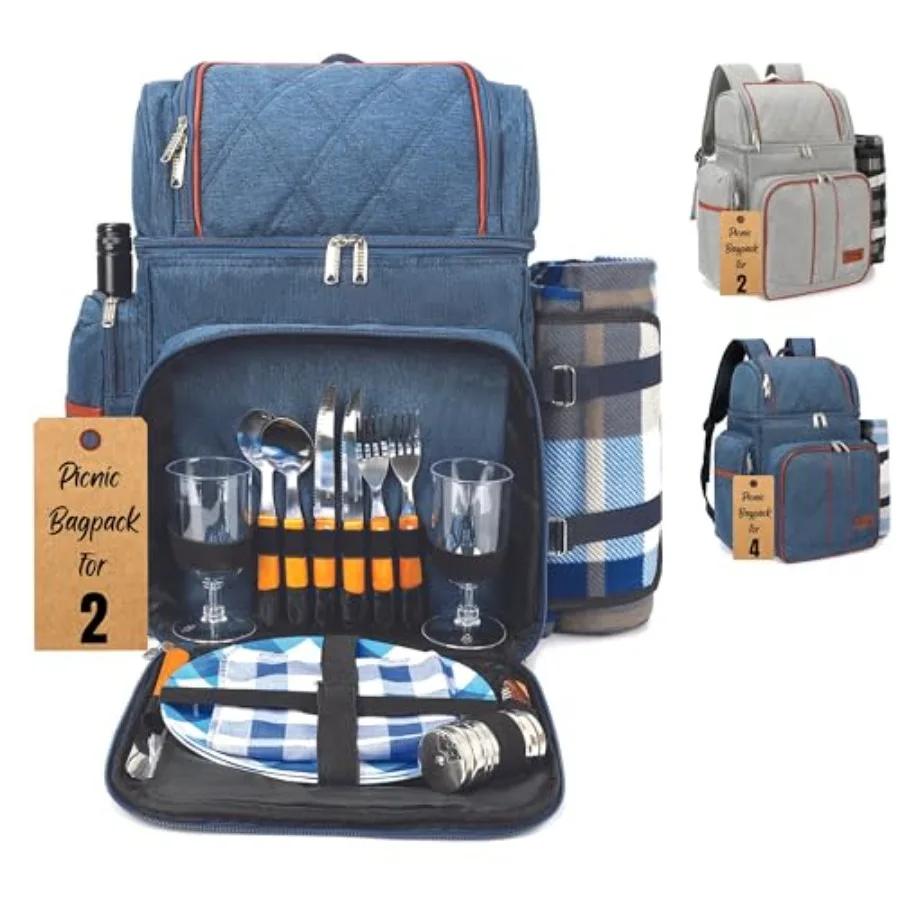 

Lightweight Picnic Backpack with Insulated Cooler Bag and Bottle Pouch for Outdoor Camping and Hiking Adventures Includes Compa