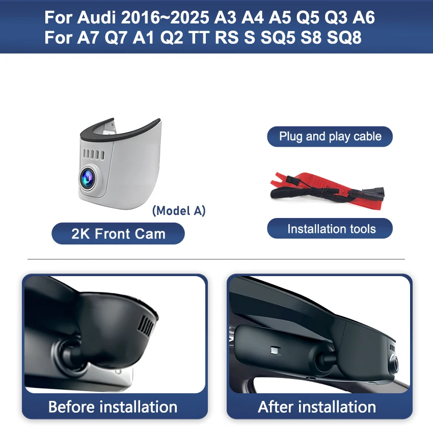 Nieuwe Plug en Play 4K 2K WiFi Draadloze Auto HD DVR Dash Cam Voor Audi 2016-2025 A3 A4 A5 Q5 Q3 A6 A7 Q7 A1 Q2 TT RS SQ5 S8 SQ8