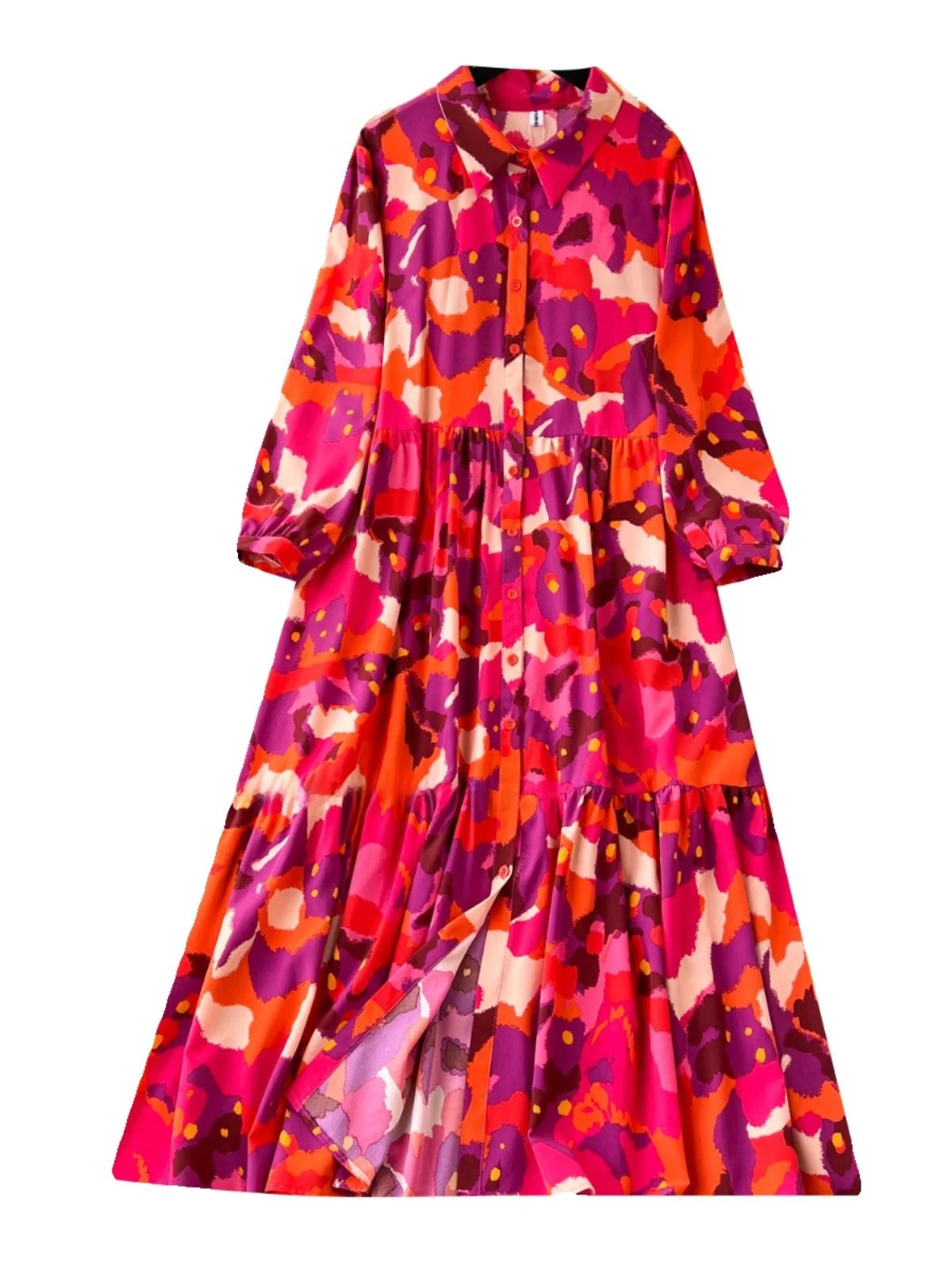 Blumendruck Maxi Dr Damen Lazy Sle Loose Long Sve Umlegekragen Single Button Schlankheitsdrapey Holiday Dr