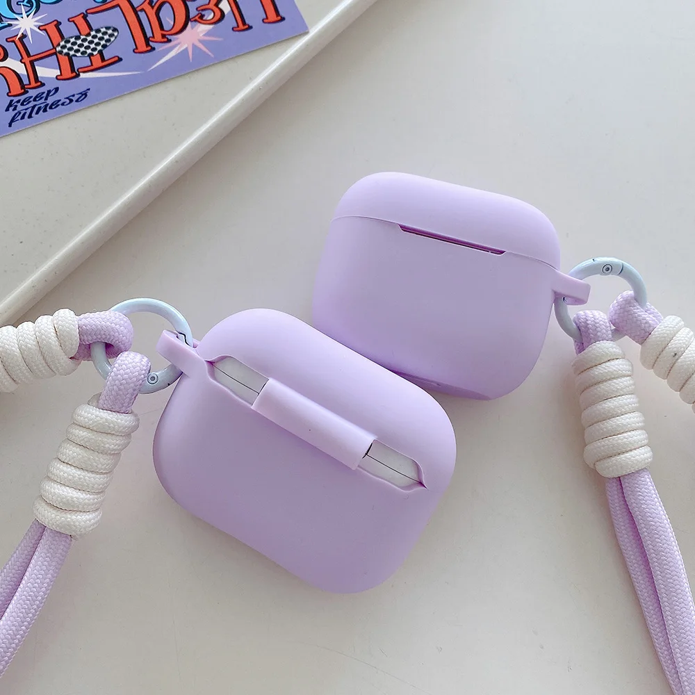 Lavender Purple Matte Silicone Joined Earphone Case for AirPods Pro 2 with Anti Loss Rope for AirPods 1 2 3 4 Soft Funda Cover - view 5