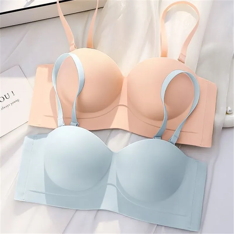 Seamless Bralette for Women Gatheres No Steel Rings Underwear Thickened Sexy Bra Female Push Up Backless Bra With Shoulder Strap