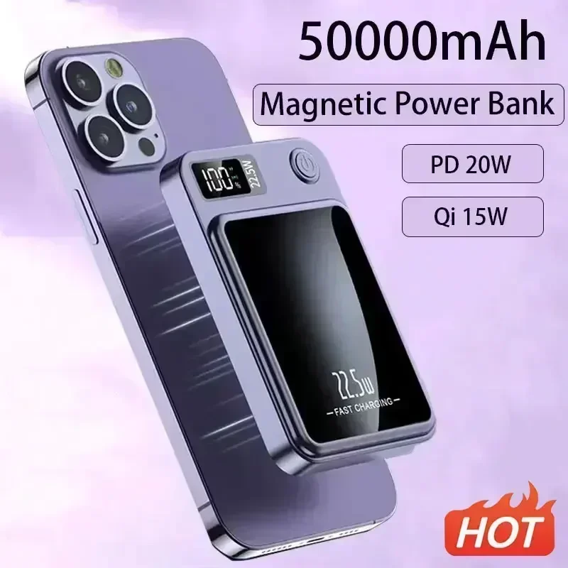 

50000mAh Magnetic Qi Wireless Charger Power Bank 22.5W Fast Charging for IPhone Huawei Xiaomi Mini Powerbank