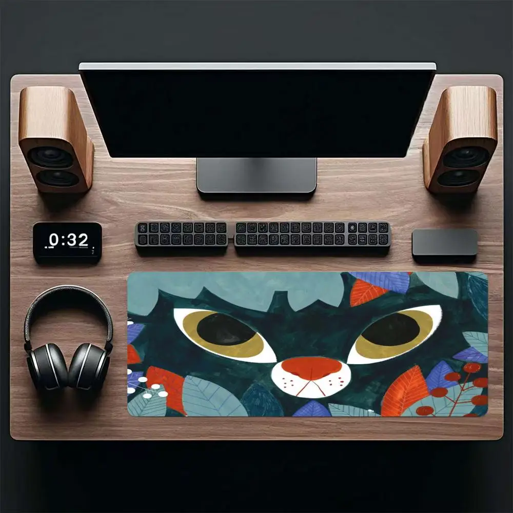 ungle Realistic Cat Gaming Desk Mat Natural Forest Style Durable Hemmed Edge Precise Control Non-Slip Mouse Pad