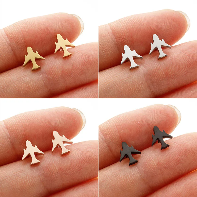 Personalized ins mini plane earrings stainless steel fashion versatile Korean version earrings cross-border accessories wholesal
