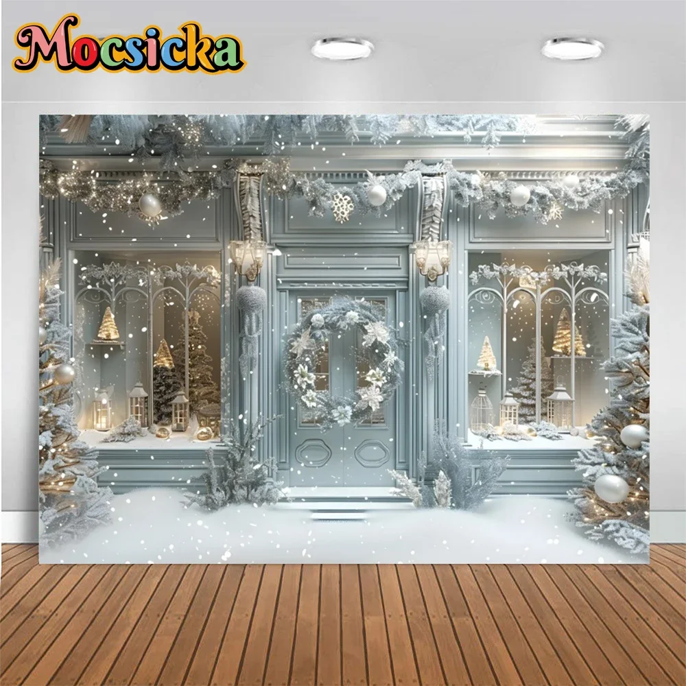 Fondo de Navidad árbol foto para fotografía tienda de nieve de invierno fondo para adultos recién nacidos fotomatón decoración de fiesta accesorios de estudio