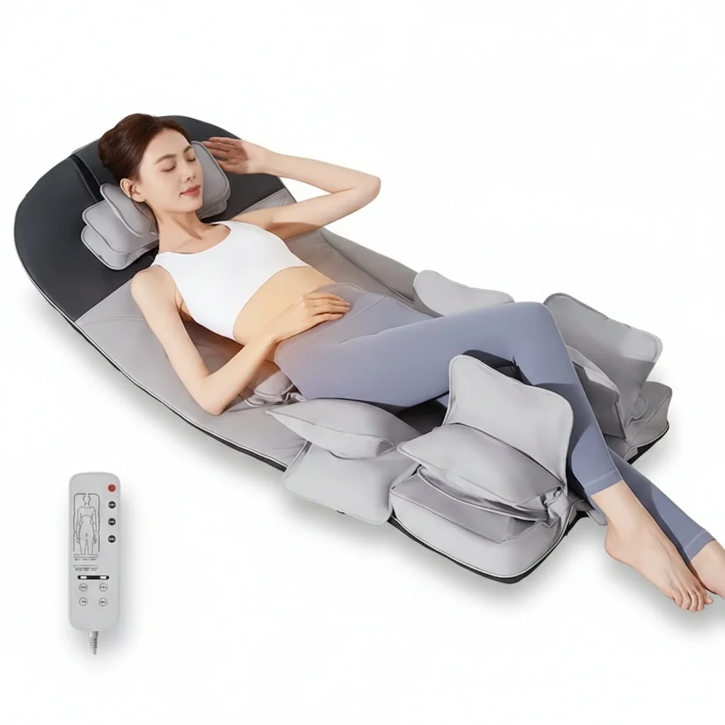 Full Body Massage Mat, PU Leather Adjustable Electric Massage Mattress, Air Compression Vibration Kneading, Home Use