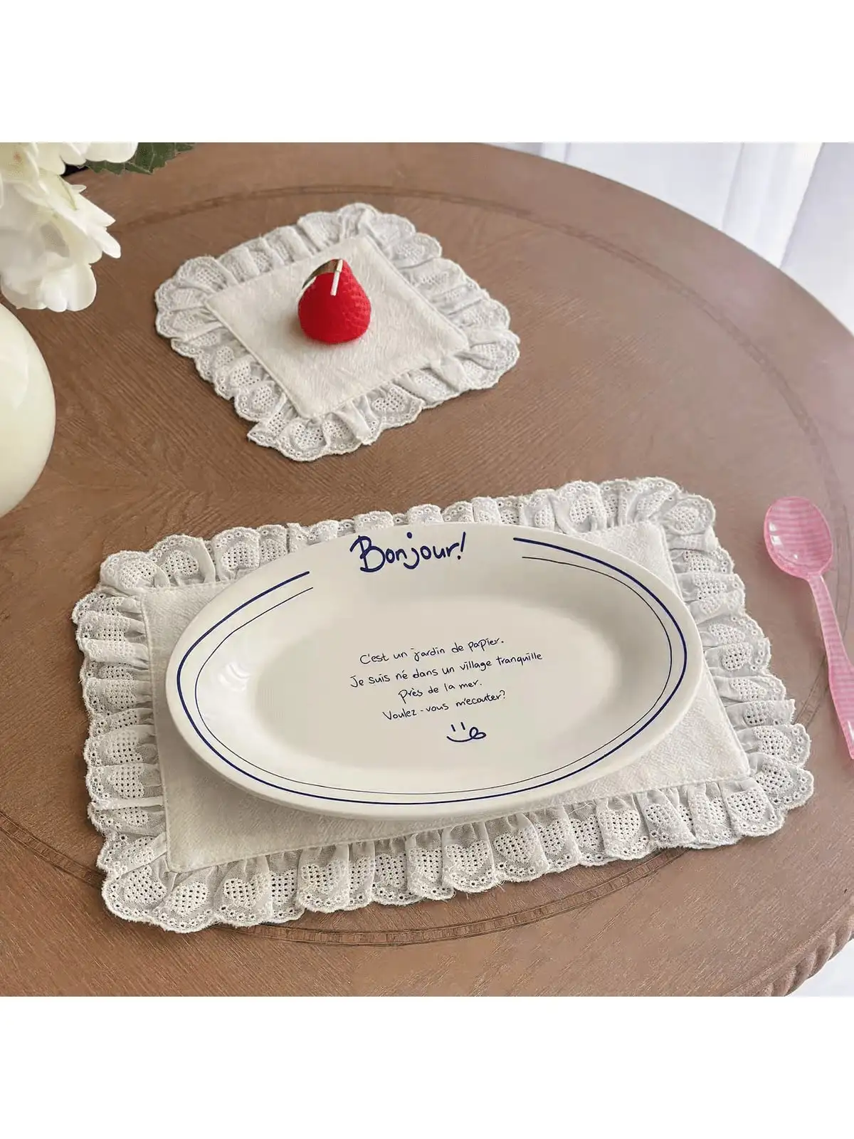 6 قطع من مفرش طاولة أنيق مكشكش من الدانتيل البيج لتزيين الطاولة في المطبخ وغرفة الطعام وحفلات الإفطار