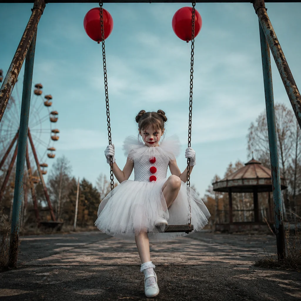 Grey Clown Joker 2026 Halloween Dress Costume for Girls Kids Children Carnival Party Role Playing Outfit 2-8Y Vestido