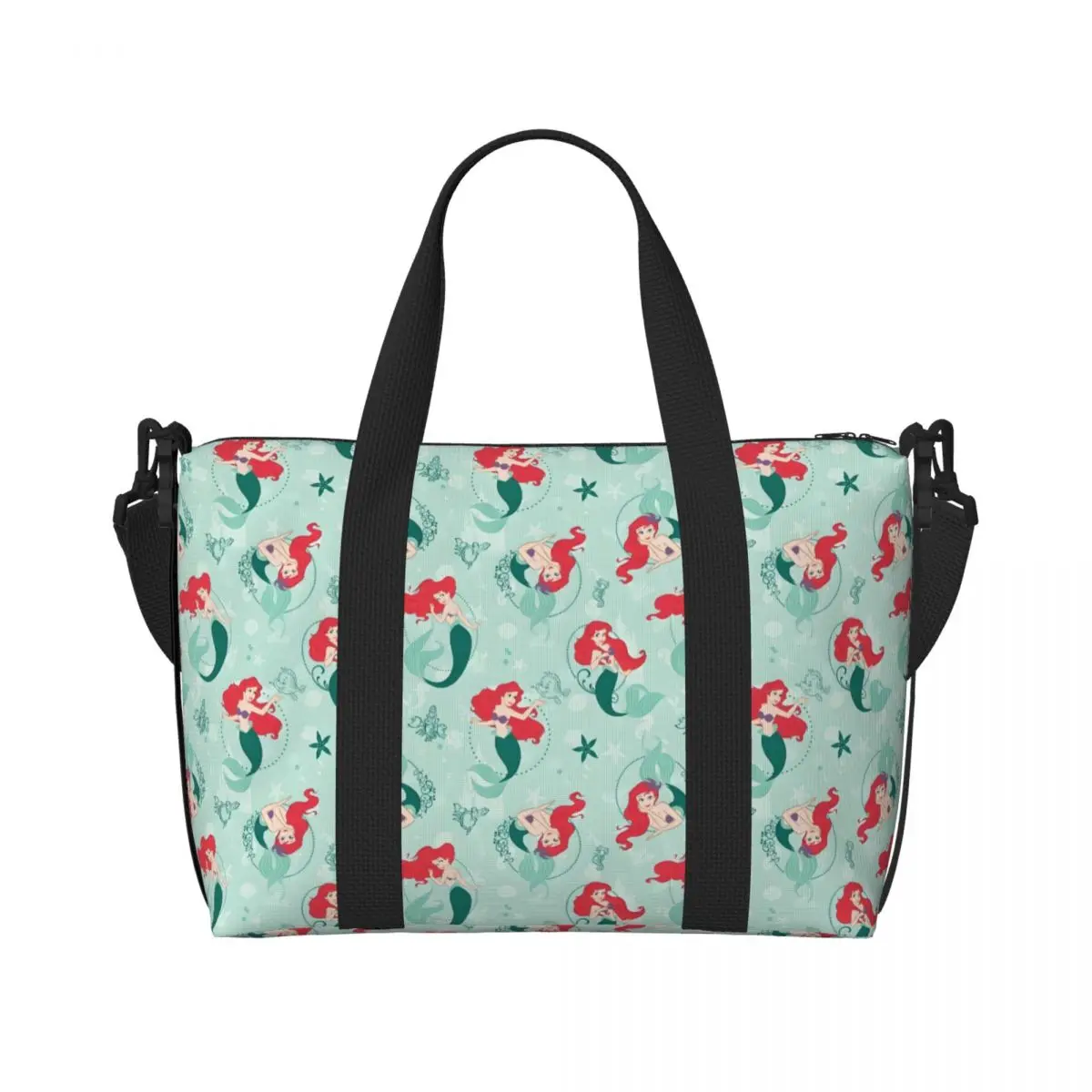 

Custom The Little Mermaid Cartoon Beach Tote Bag Women Extra Large Gym Carry On Kawaii Princess Travel Shopping Bags