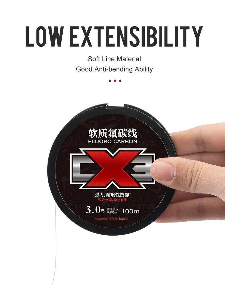 Kingdom CX3 Fluorocarbon Angelschnur 100m Super Glatte Steife Monofilament-Vorfachschnur Unsichtbare Sinkende Angelschnur – Detail 5