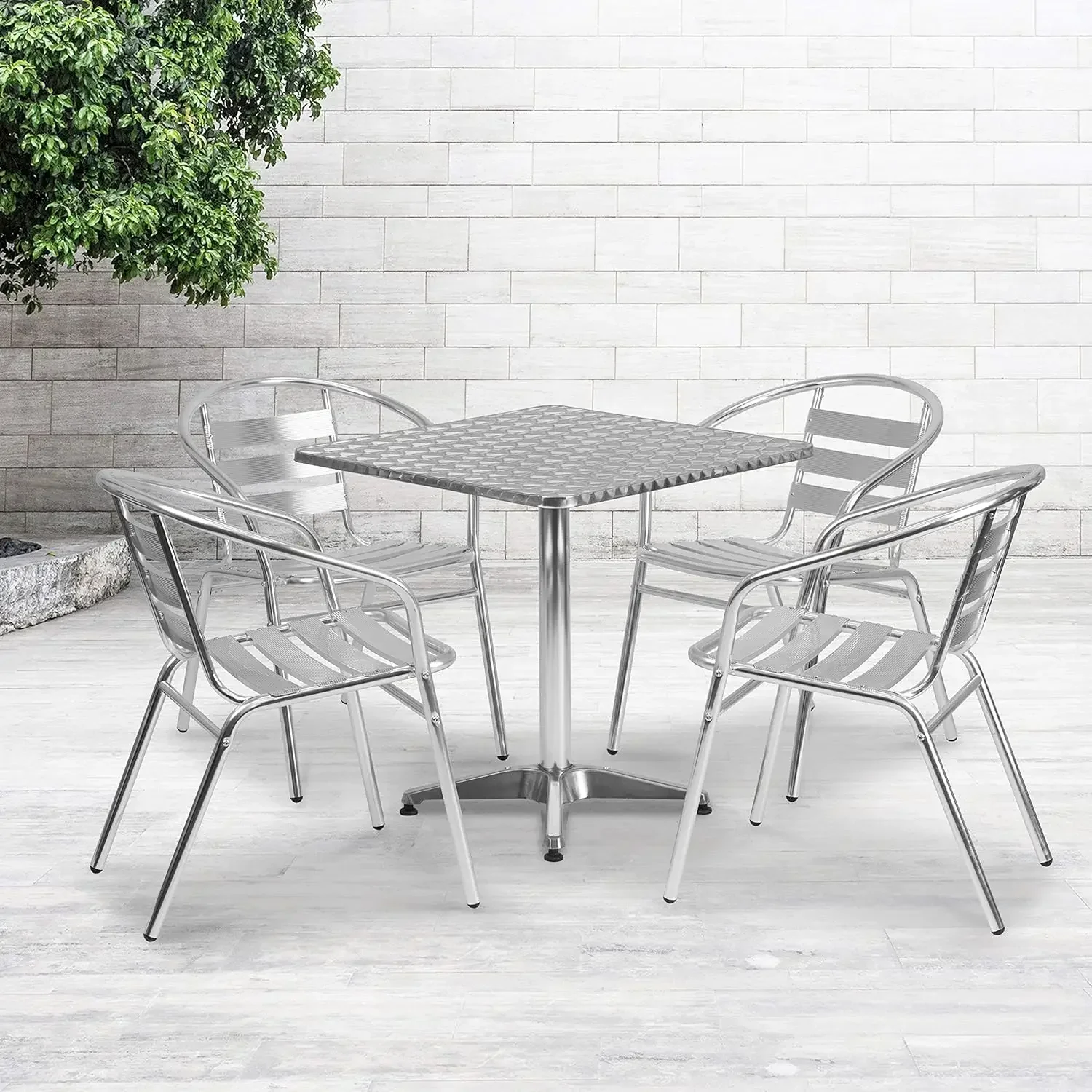 Furniture Aluminum 5-Piece Patio Dining Set with Square Table and 4 Slat Back Chairs, Indoor/Outdoor Bistro Table and Chairs Set