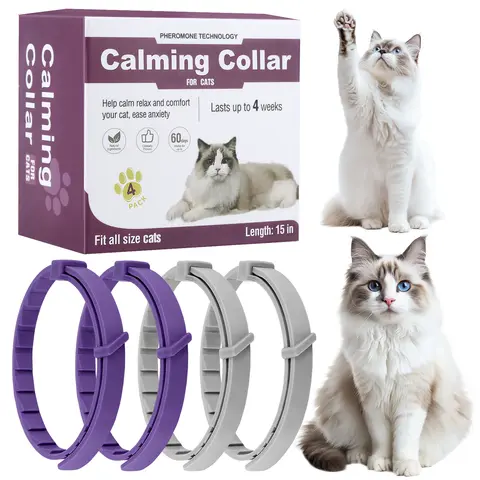 4Pcs Cat Calming Collar Cat Pheromone Collar Adjustable Calming Pheromone Collar Helps with Aggression for All Types of Cats