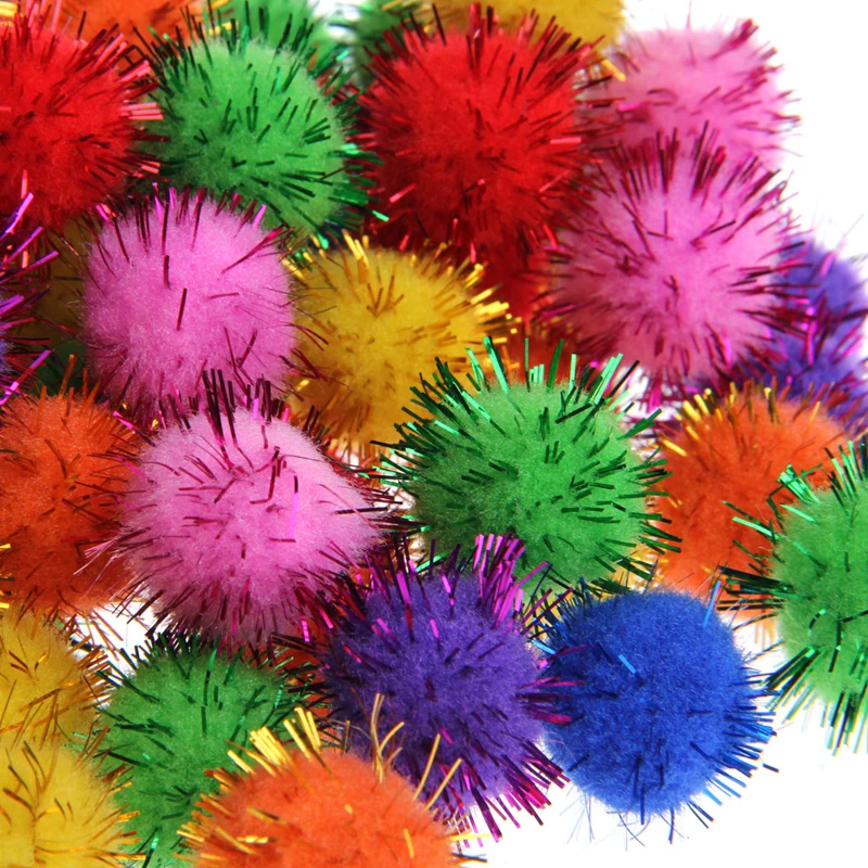 100 unidades coloridas mini brilhantes bolas ouropel pequena bola pom para brinquedos gato