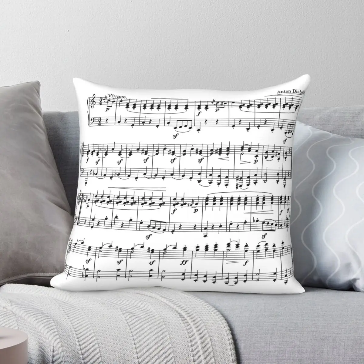 Sheet Music Notes Pillowcase Polyester Linen Velvet Printed Zip Decor Car Cushion Cover