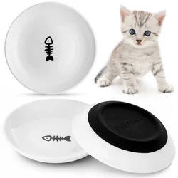 3 Packs Ceramic Cat Bowls No Whisker Fatigue Wide Shallow Cat Dishes Non-Slip Silicone Bottom Pet Cat Food Water Plates Bowls