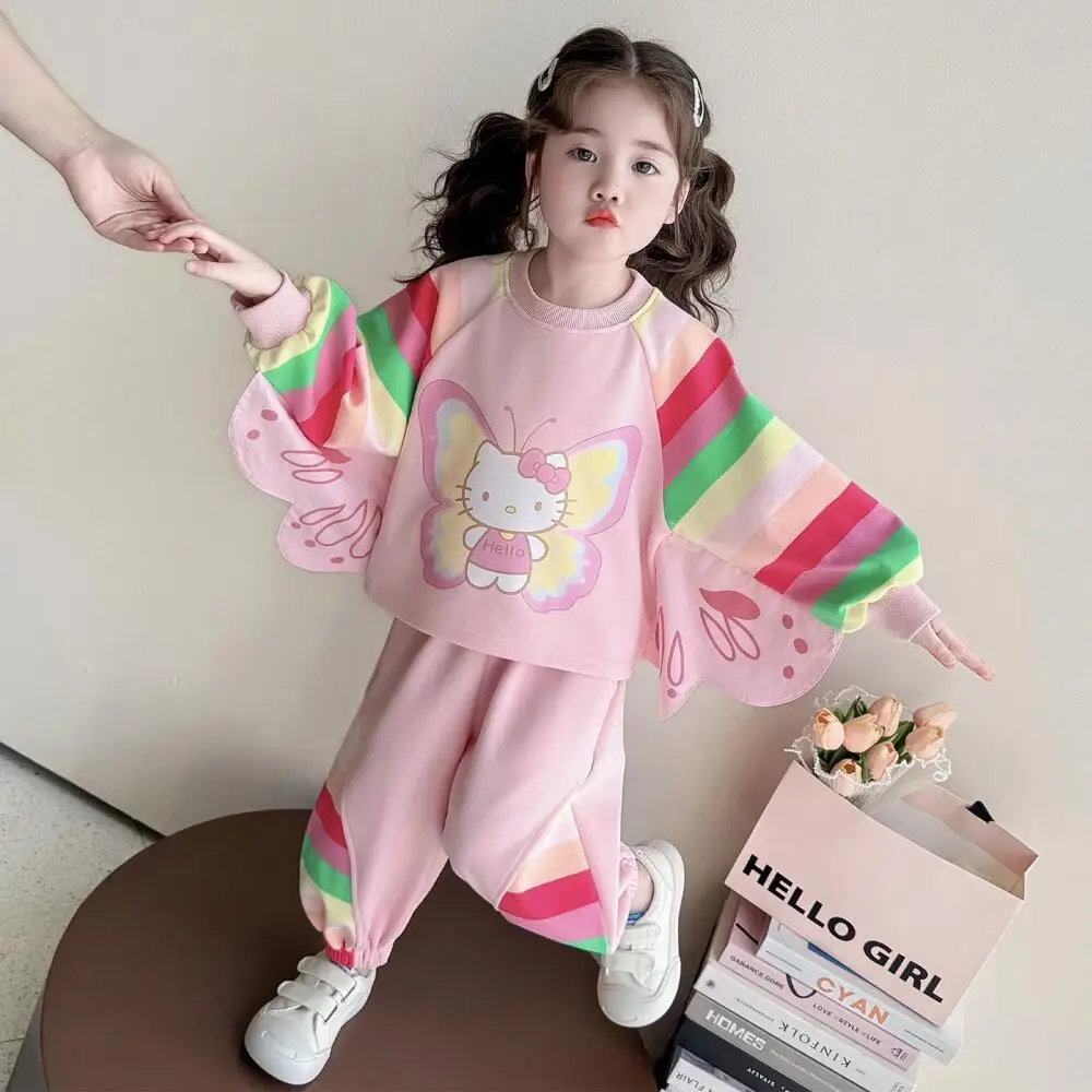 

Комплект свитшотов Sanrio Hello Kitty для девочек, весна-осень 2026, новая корейская спортивная одежда, модная детская одежда с мультяшными персонажами для школьников