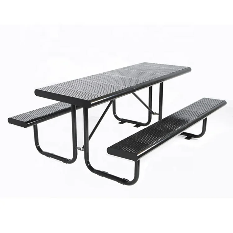 Mental Camping Table Outdoor Picnic Table Factory Customizable Park Rectangle Perforated Steel Commercial Steel Picnic 6 Ft 8 Ft