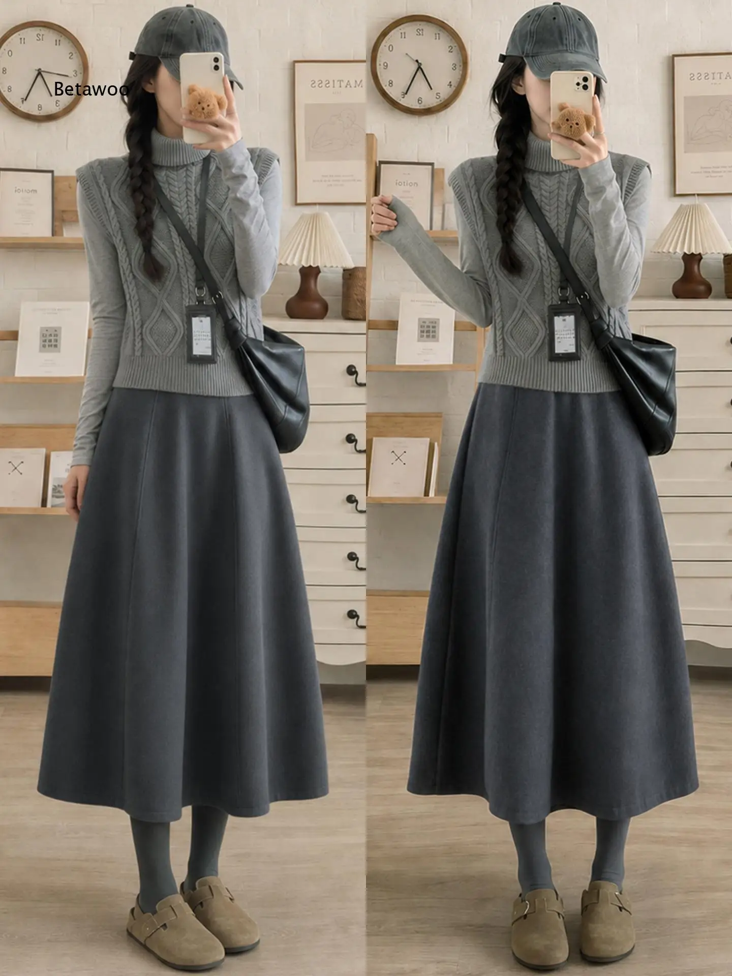 Wool Blend Pumpkin Skirt For Women High Waist Bud Style A Line Midi Flared Half Skirt Garment For Autumn And Winter Daily Match