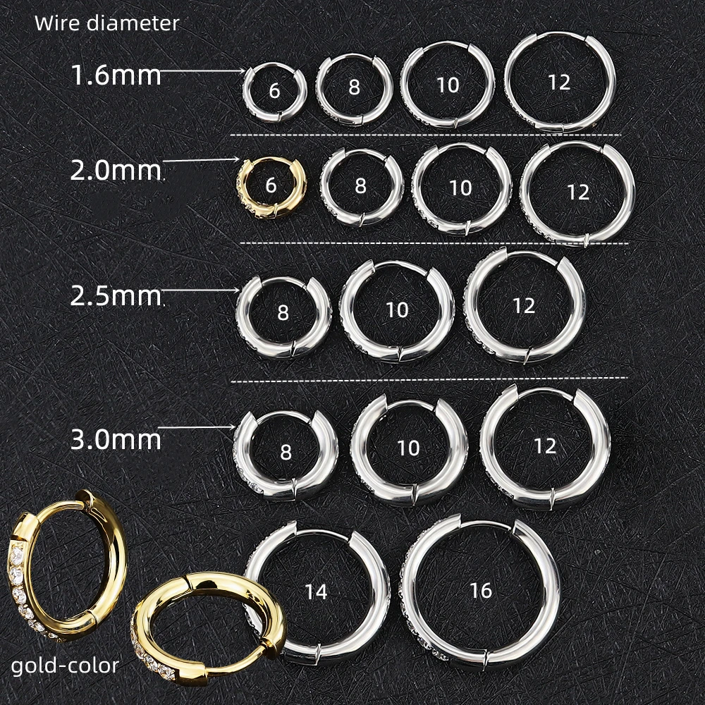 20897 Edelstahl-Zirkon-Ohrringe, Mini-Linie 1,6/2/2,5 mm, hochglanzpoliert, Ohrring-Zubehör, minimalistischer Stil, Größe 8/10/12 mm – Detail 1