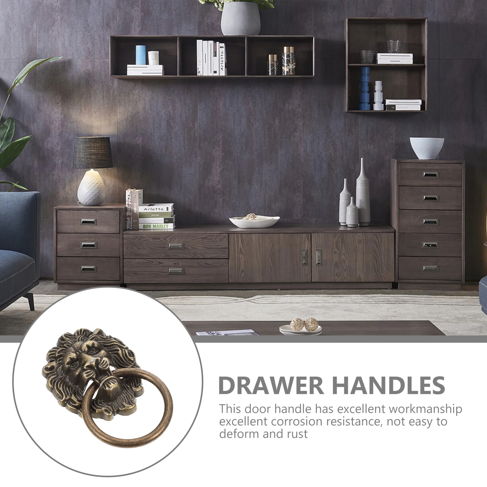 

3pcs Lion Head Shaped Cabinet Handles Zinc Alloy Drawer Pull Ring Door Knob Retro Furniture Pulls Vintage Wardrobe