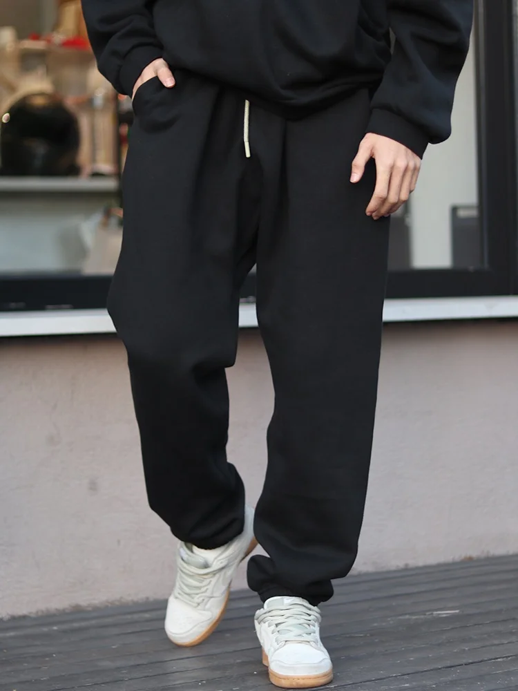 

Loose Fce Lined Men's Sweatpants High Street Sle Casual Trousers Straight Leg Cotton Blend Youth Faion Autumn Winter