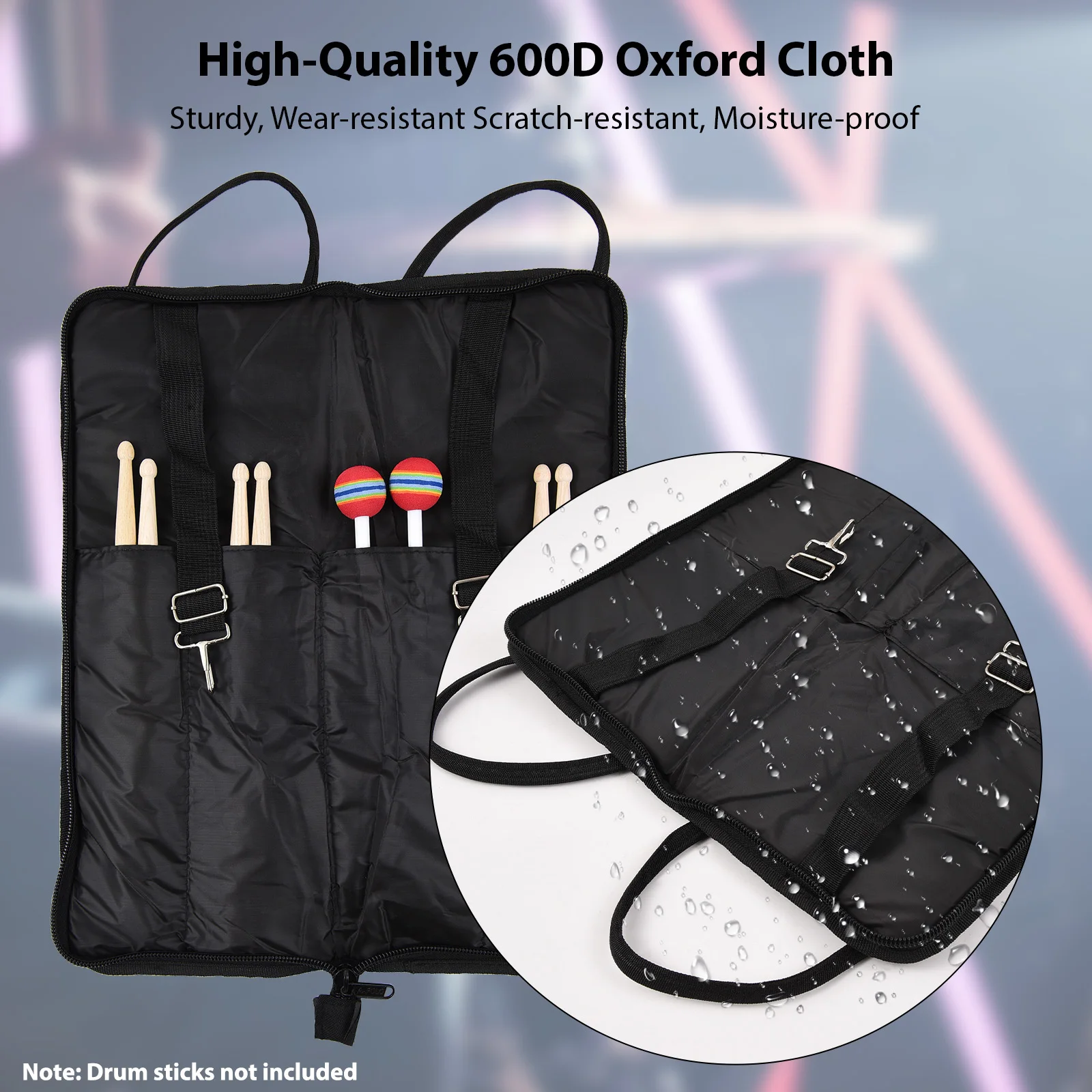 طبل عصا حقيبة أكسفورد النسيج 6 مللي متر اللؤلؤ القطن الأسود التمويه 4 أزواج 6 أزواج 47*18*6 سنتيمتر 18.5*7.1*2.4 بوصة Crossbody الكتف