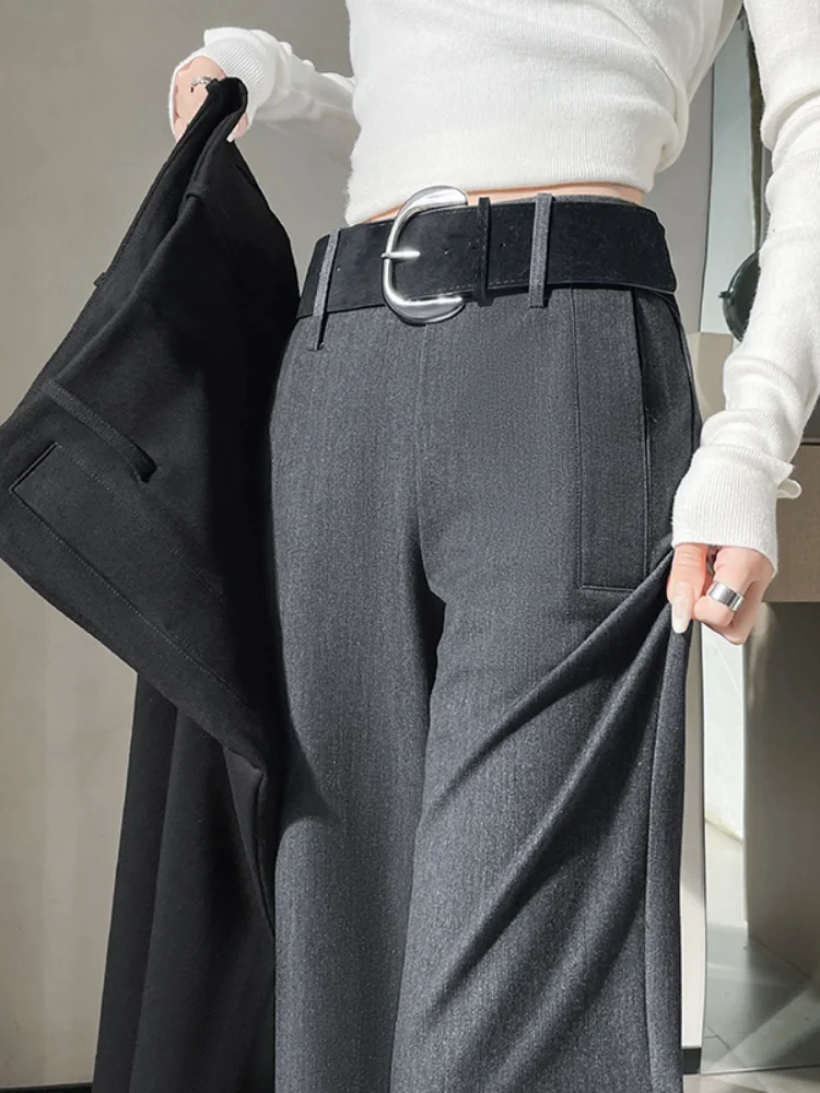 High Waist Micro Flared Suit Pants Women's Korean Style Slim Fit Long Trousers Dragging Ground Commute Style Pure Color