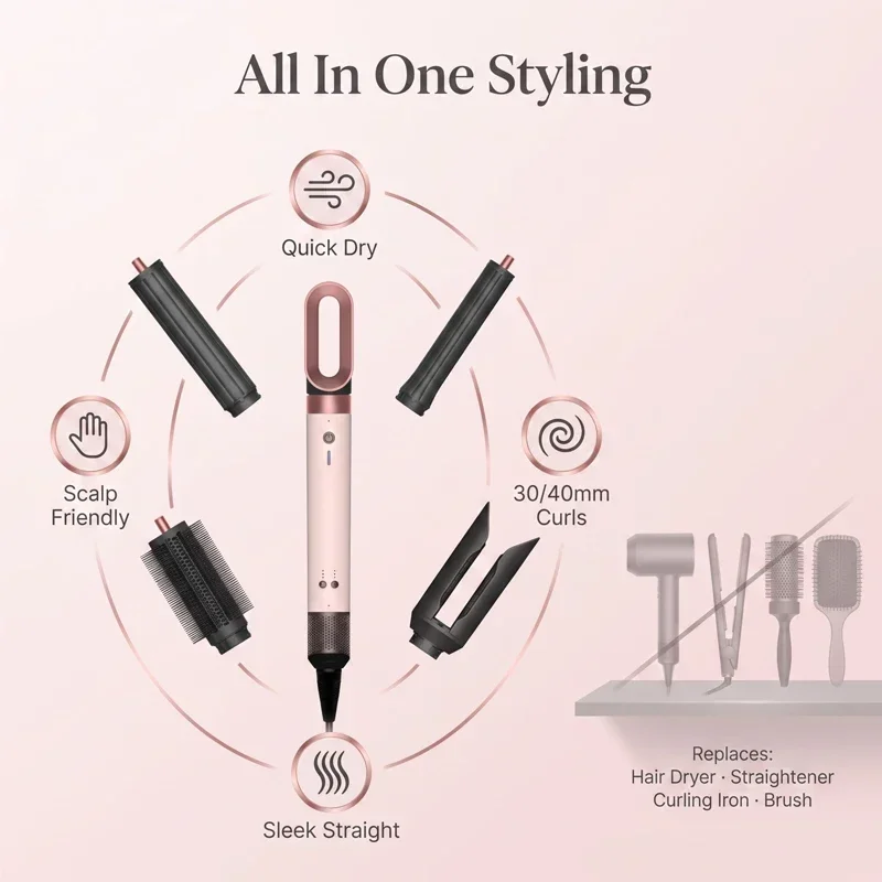 NEW 6‑in‑1 Professional Multifunctional Hot Air Styler Hot Cold Air Brush Curling Iron Straightener Salon Grade Fast Drying