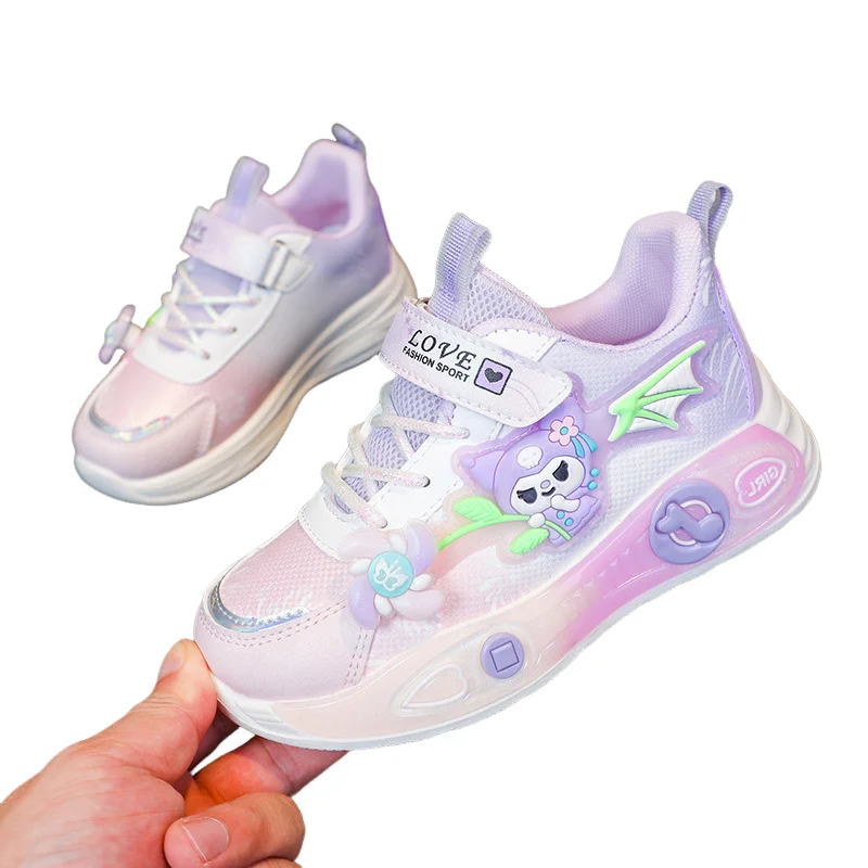 

Sanrio Girl Kuromi Kawaii, модные кроссовки, студенческие сезонные весенне-осенние детские вентилируемые неуклюжие кроссовки с героями мультфильмов, новый стиль