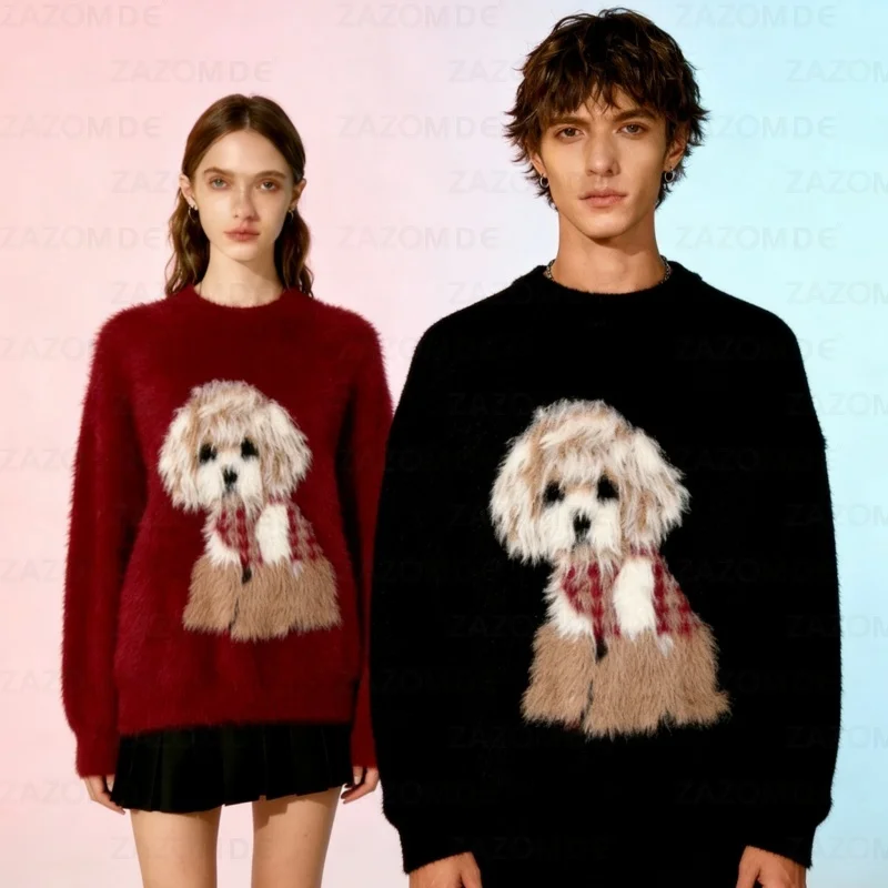 

ZAZOMDE Minimalist Japanese Style Sweater For Men And Women Simple Cute Dog Graphic Soft Cotton Blend Pullover Easy Daily Wear