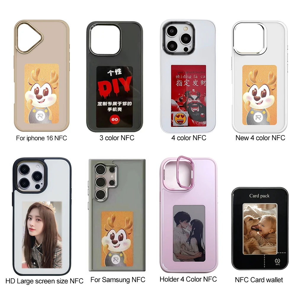 

New Arrival DIY Pattern NFC Smart Display E Ink Screen Phone Covers With Holder Phone Case for iPhone 15 16 Pro Max 14 13 Case