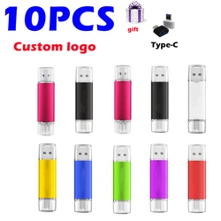 10PCS/LOT Custom Logo Type-c Smart Phone USB Flash Drive Metal Pen Drive 64g 16gb 32gb 4gb OTG External Storage Usb Memory drive