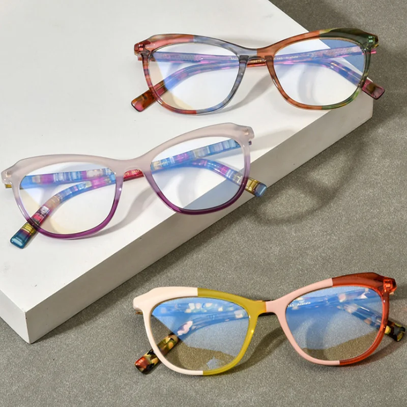 

Belight Optical Women Colorful Cat Eye Shape Acetate Vintage Retro Design Spectacle Frame Eyeglasses Precription Lens 19275